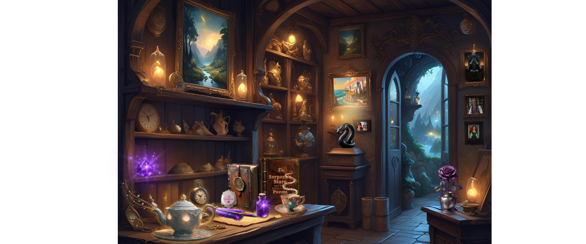 Back room of Zelinda's Tids & Bits Antiques & Curiosities Shop located in the fictional kingdom of Iosia in the Thorne Chronicles by Lisa Alfano author