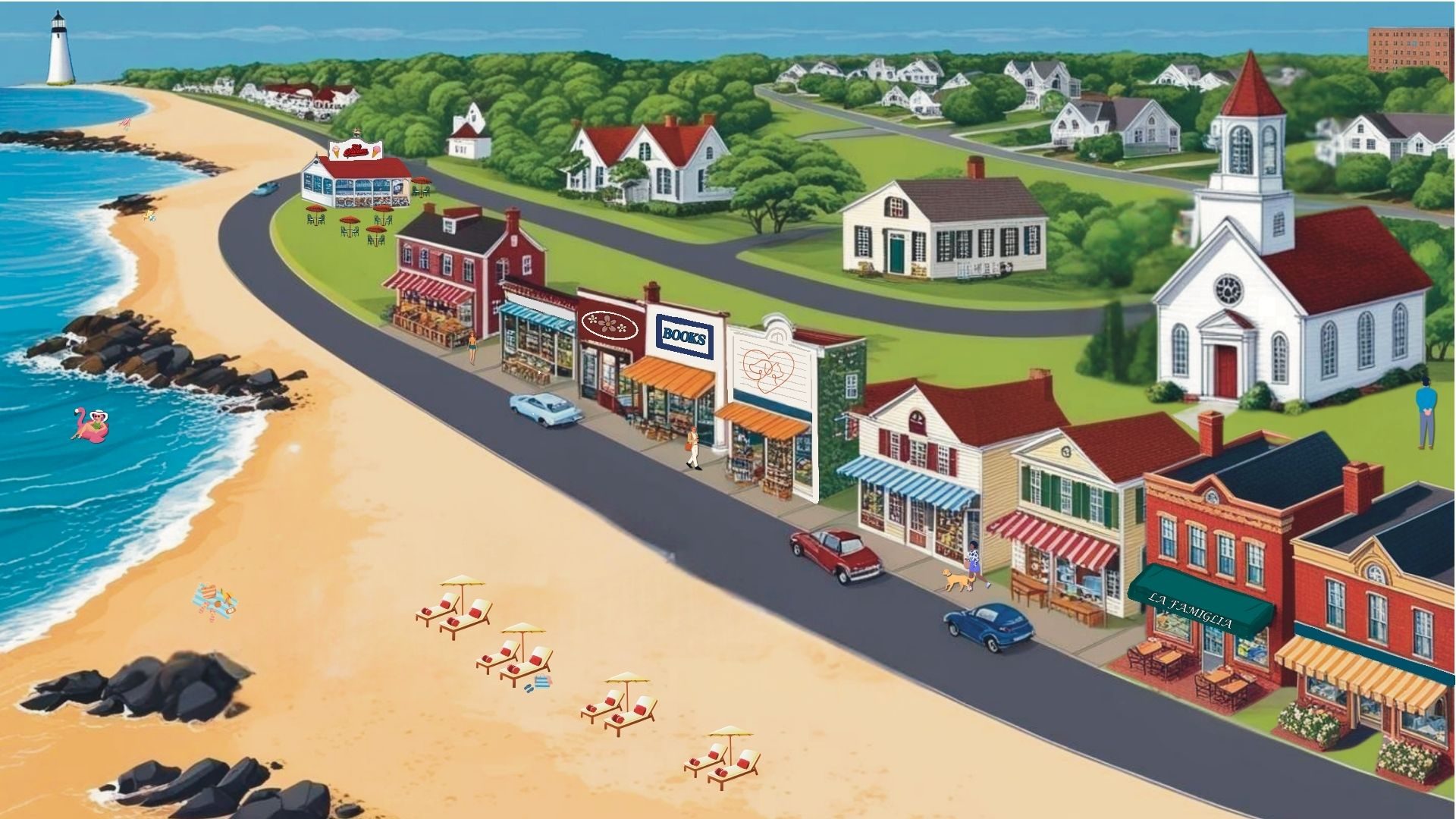 Fictional seaside CT town map for thriller novel Fractured Secrets